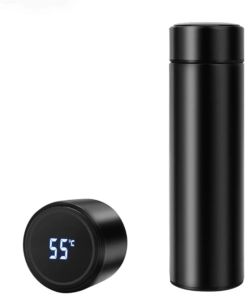 Temperature Display Water Bottle, 500 ml, with Tea Infuser, Black
