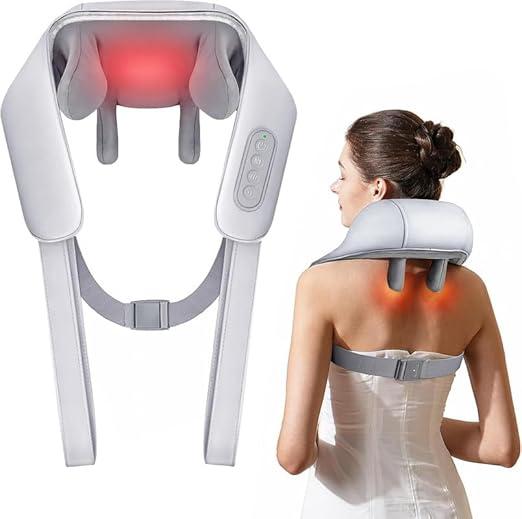 Neck and Back shoulder Massager with Heating, Body Aches and Pains Relief, Electric Wearable 5D Cervical Neck Massage Machine for Deep Tissue Back, Waist and Legs