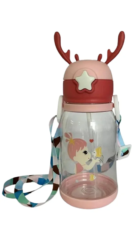 Sipper Water Bottle for Kids - 600 ml Multicolor Plastic Bottle with Straw, Durable and Easy-to-Use Design for School, Play, and Everyday Hydration. Pack - 1