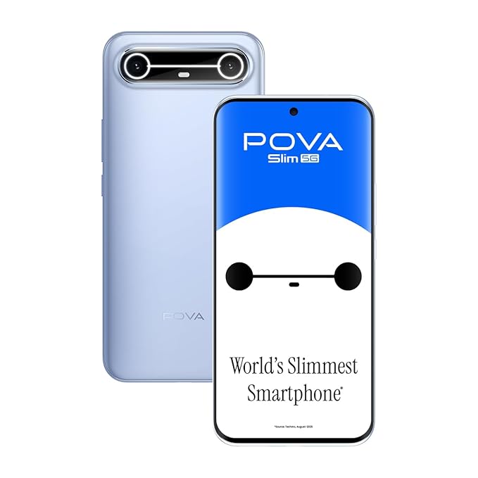 Pova Slim 5G (Sky Blue, 8+128GB) | World's Slimmest and Lightest* 5G with 5160mAh Battery | World's 1st Dynamic Mood Light | 144Hz 1.5K 3D Curve AMOLED | Military Grade MIL 810H Protection | IP64