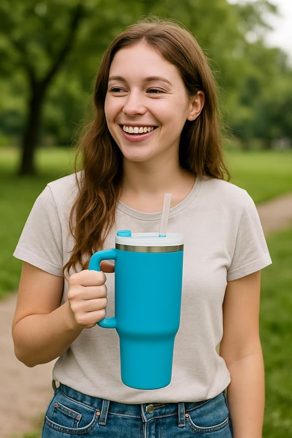 Tumbler with Handle with Straw,Travel Coffee Mug,Stanleys Cups Stainless Steel Thermos Mugs,Travel Cup for Hot/Cold Drinks Leakproof Vacuum Insulated