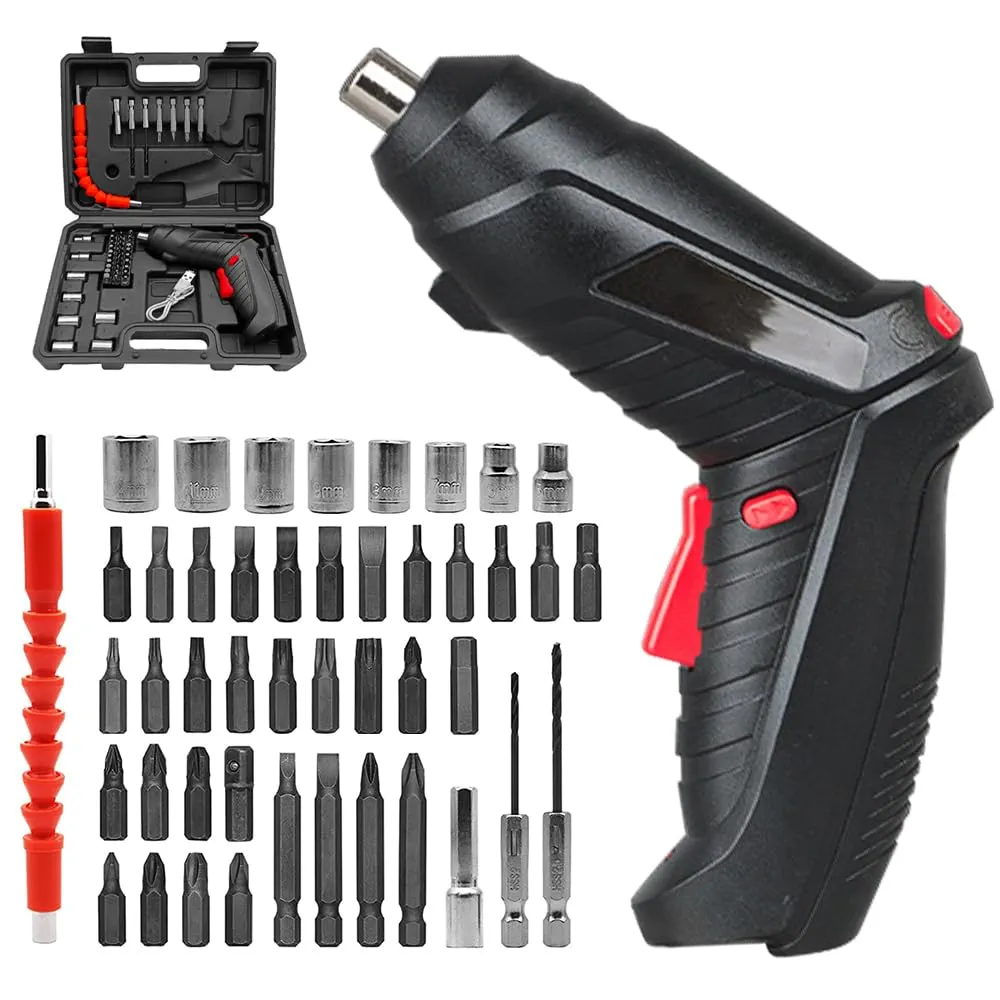 Electric Screwdriver 3.6V, Rechargeable Electric Screwdriver Set of 47 Pieces, Rotatable Handle (90°-180°), for Home Improvement and Your DIY Projects (Black)