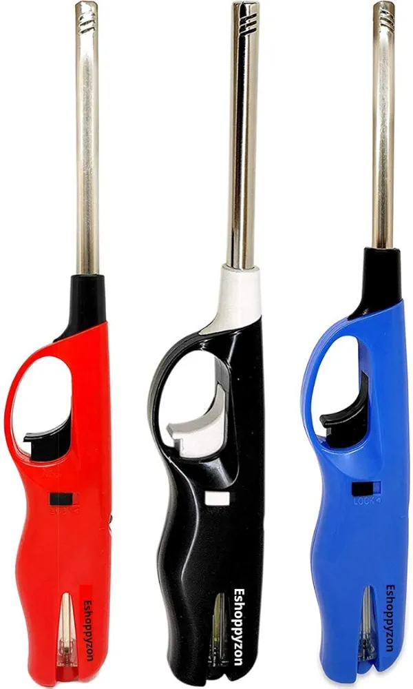 Refilable Gas Lighter for Kitchen Gas Stove and Adjustable Flama Matchless Flame Lighter for Multipurpose Use, Diya, Candle, Barbecue, Pooja Lamp (RED + Black + Blue)