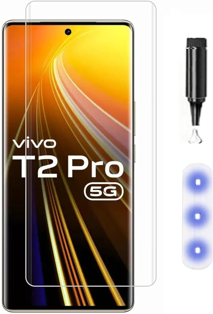 Ultra Premium Original Uv Curved Tempered Glass For Vivo T2 Pro 5G Smartphone| With 3D Curved Full Screen Coverage And Installation Kit