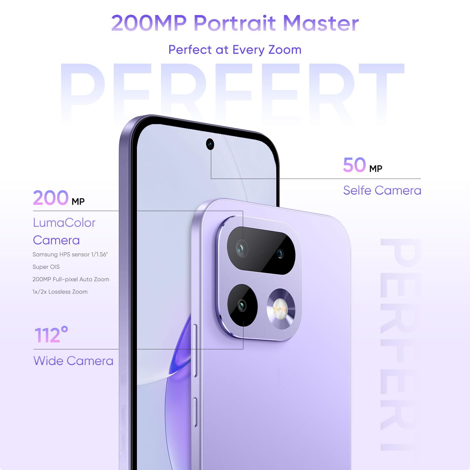 realme 16 Pro 5G Smartphone 8+256GB Orchid Purple, 144Hz AMOLED Display, 7000mAh Battery, 80W SuperVOOC, 200MP Primary Camera 50MP Front Camera, MediaTek 7300-Max Processor, IP69