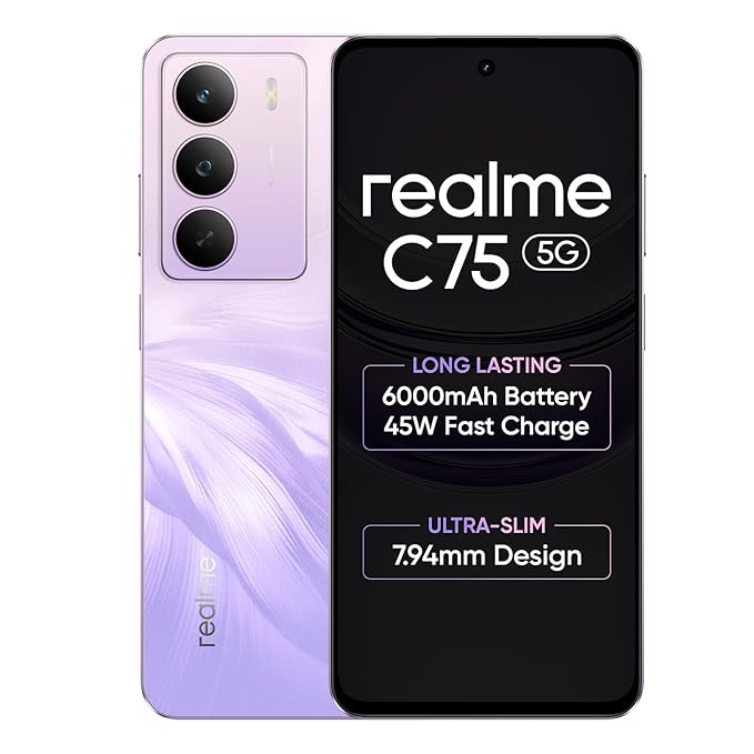realme C75 Smartphone 6+128GB Purple,6.67inch Screen,120HZ Vision Display,6000mAh Battery,40MP Camera,MediaTek Dimensity 6300 Processor,IP64