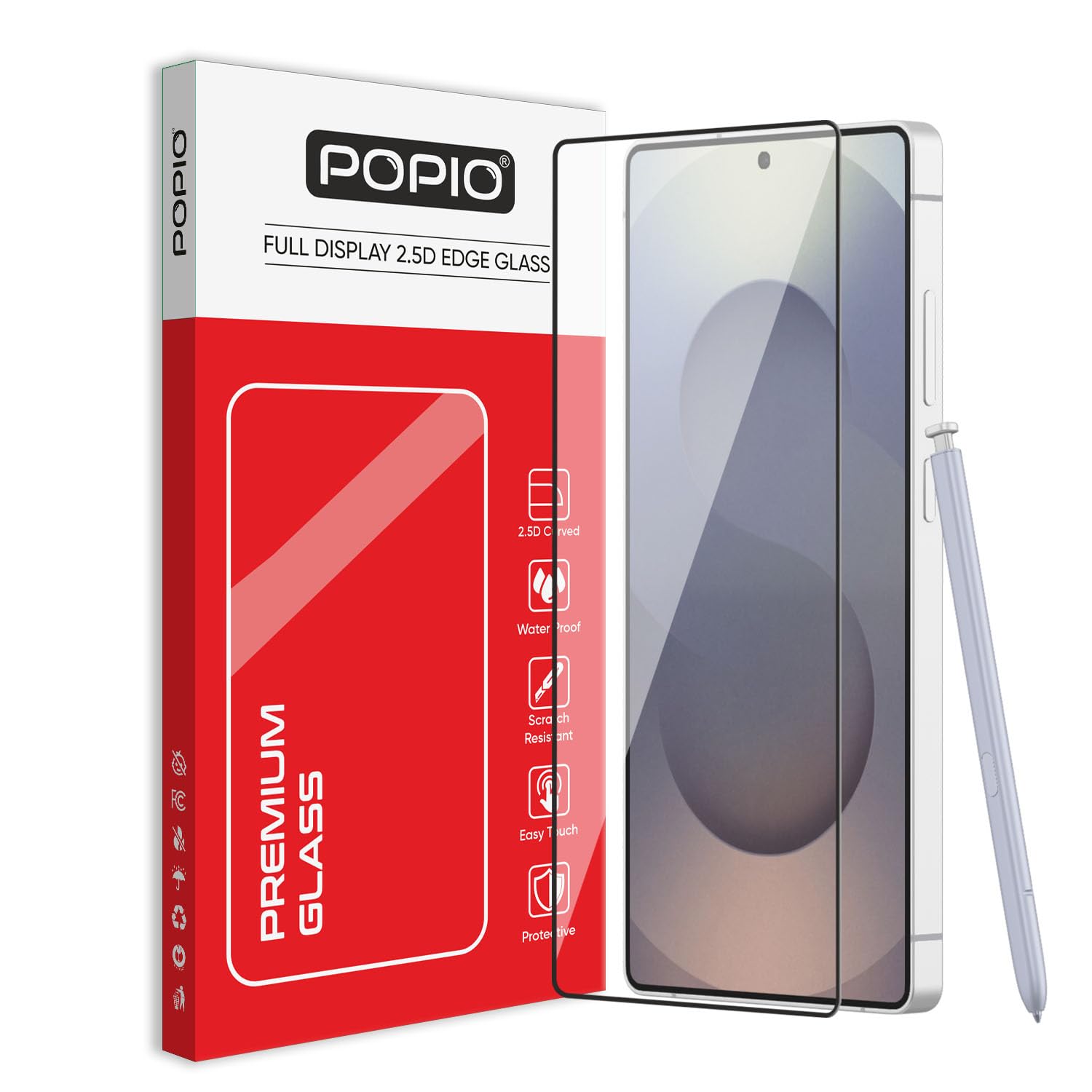 POPIO Military-Grade Gorilla Tempered Glass For Samsung Galaxy S25 Ultra (Black) 9H Hardness, Edge-to-Edge Full Coverage, Anti-Scratch, Bubble-Free, Ultra Clear HD Glass, Oleophobic Coating, Face ID Compatible