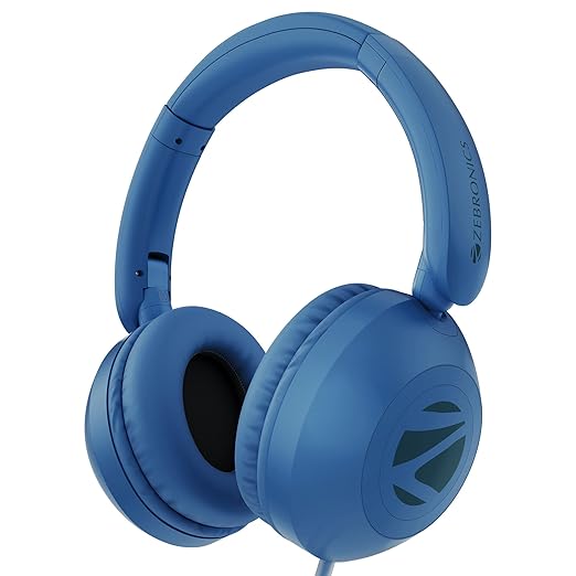 ZEBRONICS Boom Wired Headphone, Over Ear, in-Line MIC, Foldable, 1.5 Meter Cable, for 3.5mm (Mobile | Tablet | Laptop | MAC), Soft Cushion, 40mm Drivers (Blue)