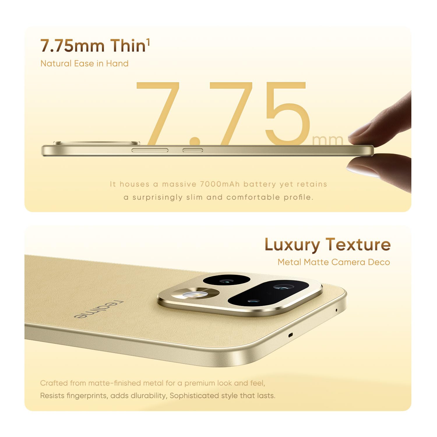 realme 16 Pro 5G Smartphone 8+256GB Master Gold, 144Hz AMOLED Display, 7000mAh Battery, 80W SuperVOOC, 200MP Primary Camera 50MP Front Camera, MediaTek 7300-Max Processor, IP69