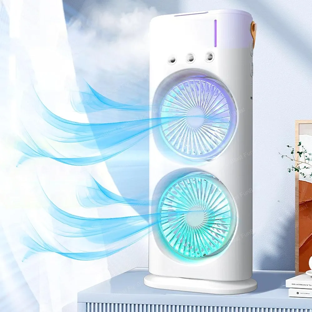 Exxelo 15-Year Warranty Portable Double-Ended Spray Fan: USB Rechargeable Mini Cooling Desk Fan with Water Mist for Office and Home – ILatest for Gifting