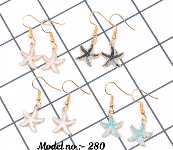 Star fish earrings white, black, baby pink,sky blue 