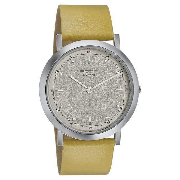 Sonata Poze Quartz Analog White Dial Leather Strap Watch for Men
